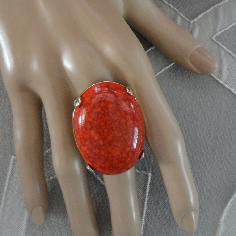 Red Marbled Statement Ring